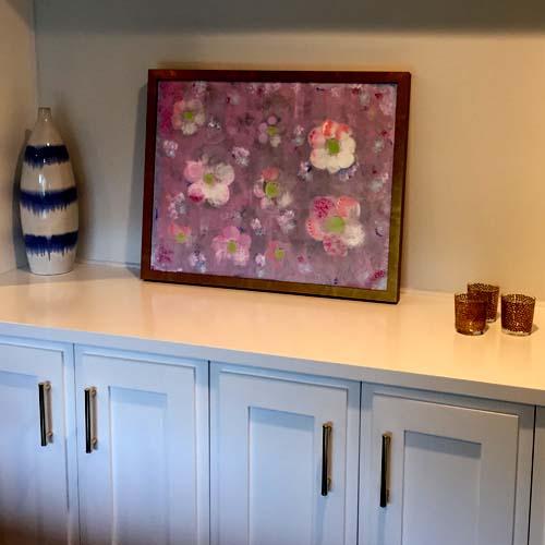 "Pink Daisies" Abstract . SOLD in 
24" x 30" Original in Acrylic In Private Home : Abstracts : Susan Braha Photography and Fine Art