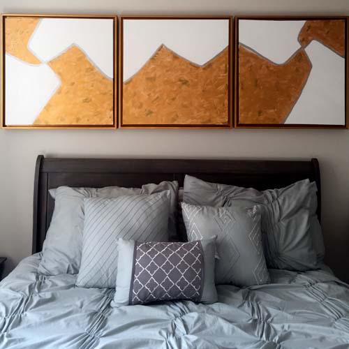(3) 2'x2' "Golden Trio" 
 In New York Apartment  Acrylics : Installations : Susan Braha Photography and Fine Art