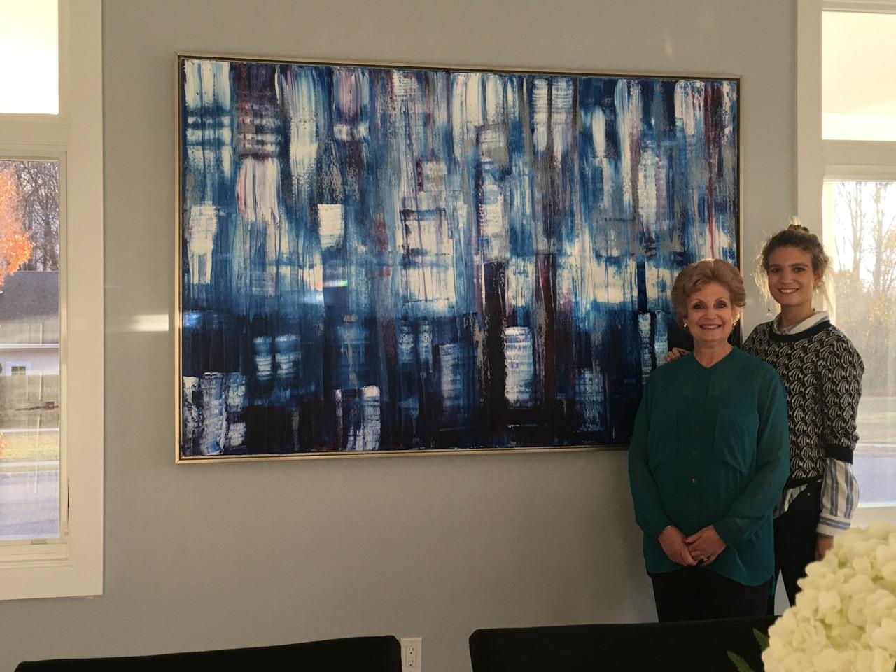 Standing With Danielle in front of 
 "Muti Blue Abstract"
Original Oil on Canvas 
New Jersey Home : Installations : Susan Braha Photography and Fine Art