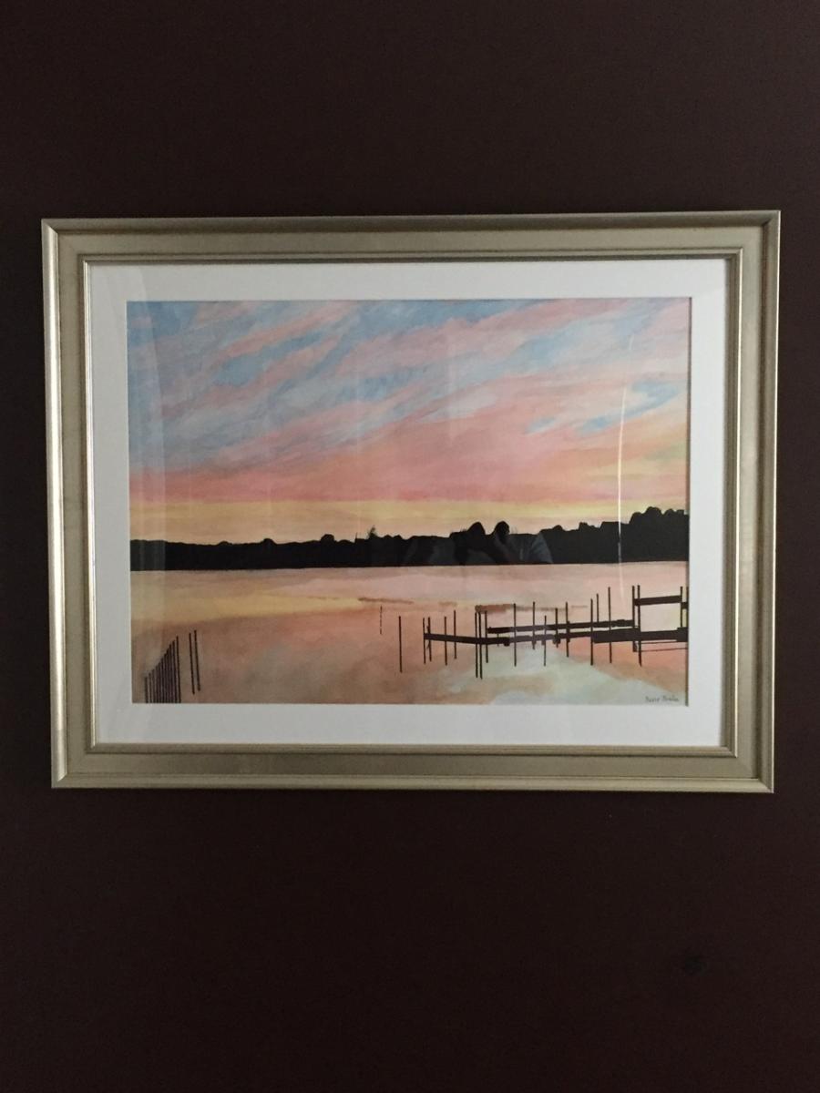 "Bay Sunrise "30" x 22" Watercolor & Ink In New Jersey Home (SOLD) : Installations : Susan Braha Photography and Fine Art