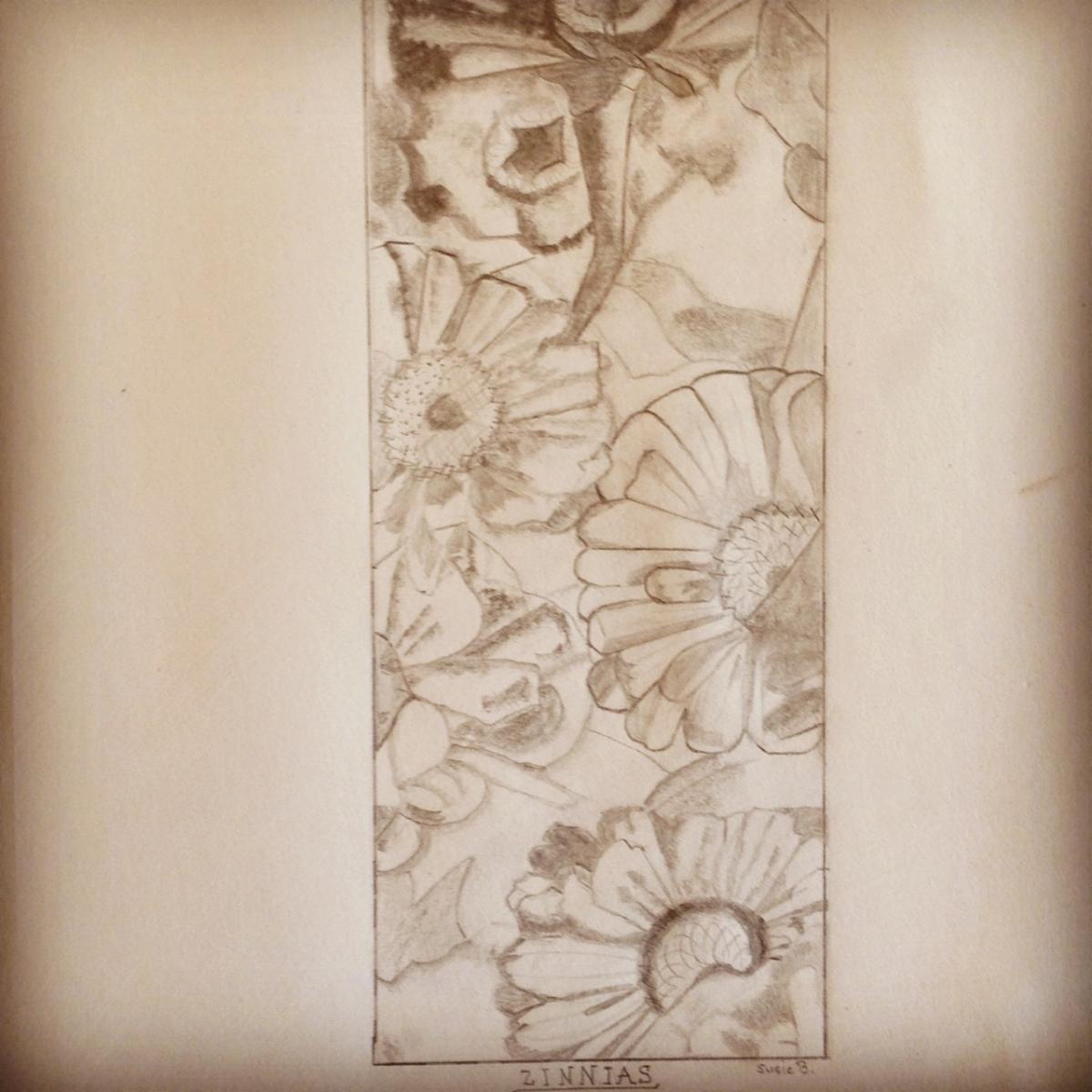 "Zinnias" in Pencil from The book By Malcolm Hillier "FLOWERS" Original Photo taken by Stephen Hayward (For Sale $125) : Still Life : Susan Braha Photography and Fine Art
