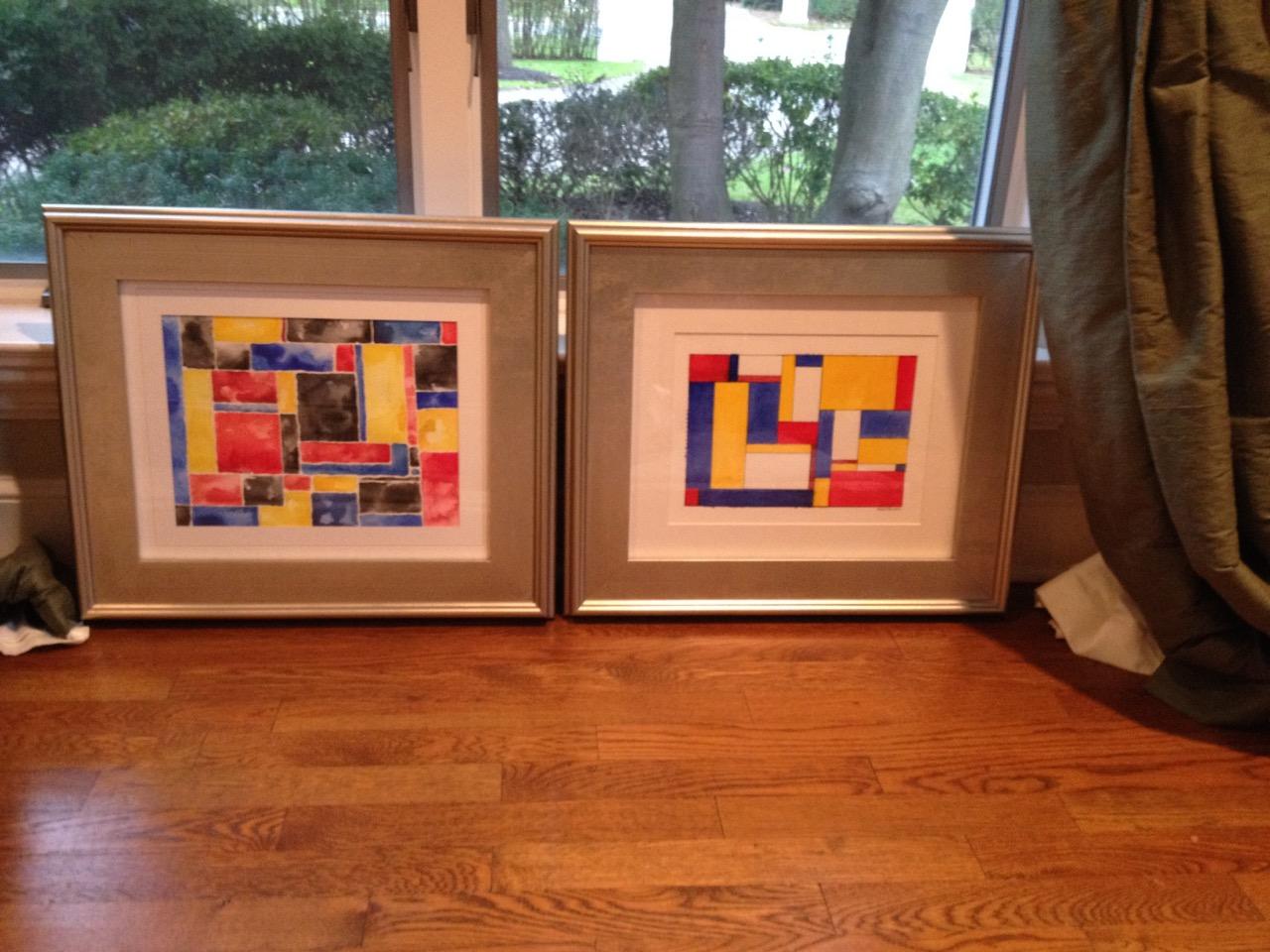 Danielle & I Side By Side Original Abstract Watercolor Paintings  In the Style of Mondriaan : Abstracts : Susan Braha Photography and Fine Art