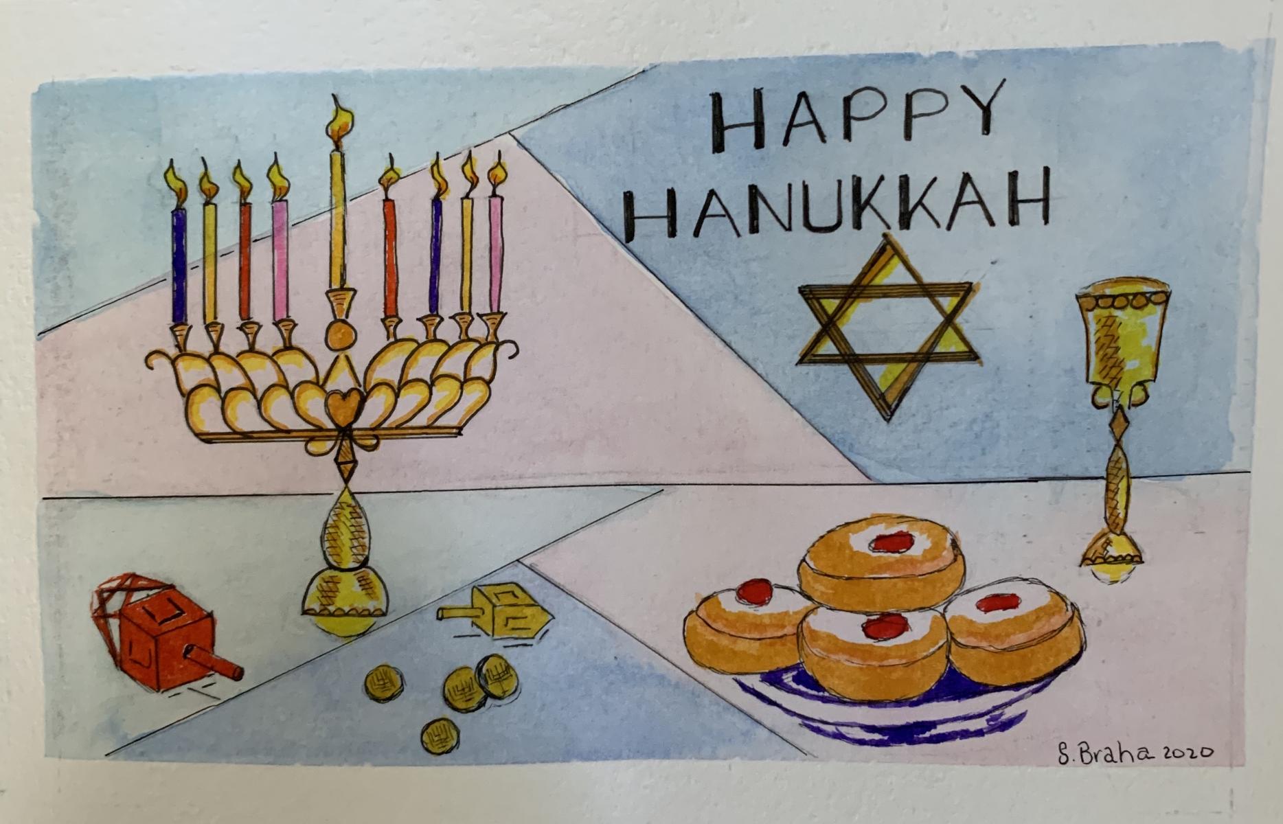 "Happy Hanukah" 
Watercolor 5 in. x 8" in. (For Sale $110) : Still Life : Susan Braha Photography and Fine Art
