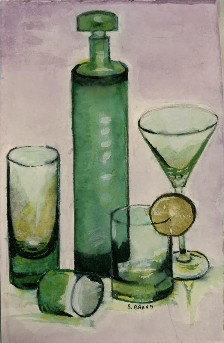 "Drinks Anyone"
Mini Watercolor 
5in. x 8in. 
Moser Glasses Photo From Magazine (For Sale $110) : Still Life : Susan Braha Photography and Fine Art