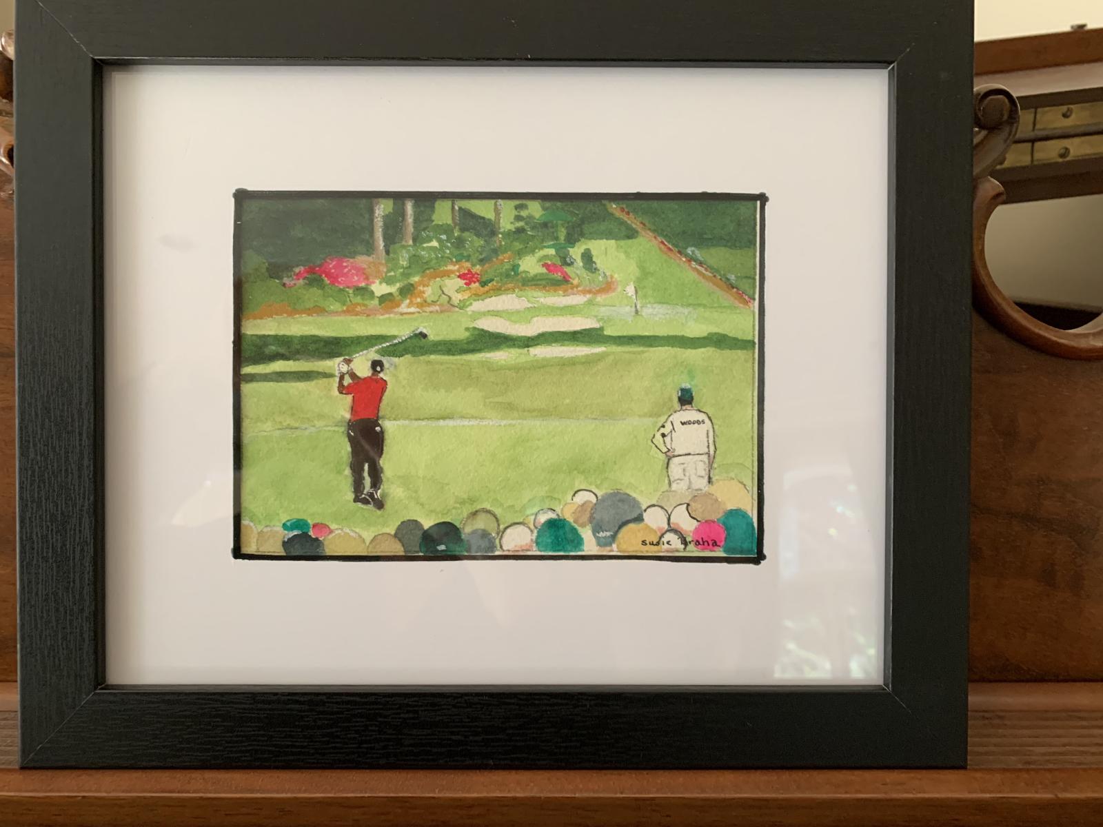 Tiger, Augusta National Golf Club  Mini Watercolor 5"x7" Photo taken from golf.com In Private New Jersey Home (SOLD) : Landscapes : Susan Braha Photography and Fine Art