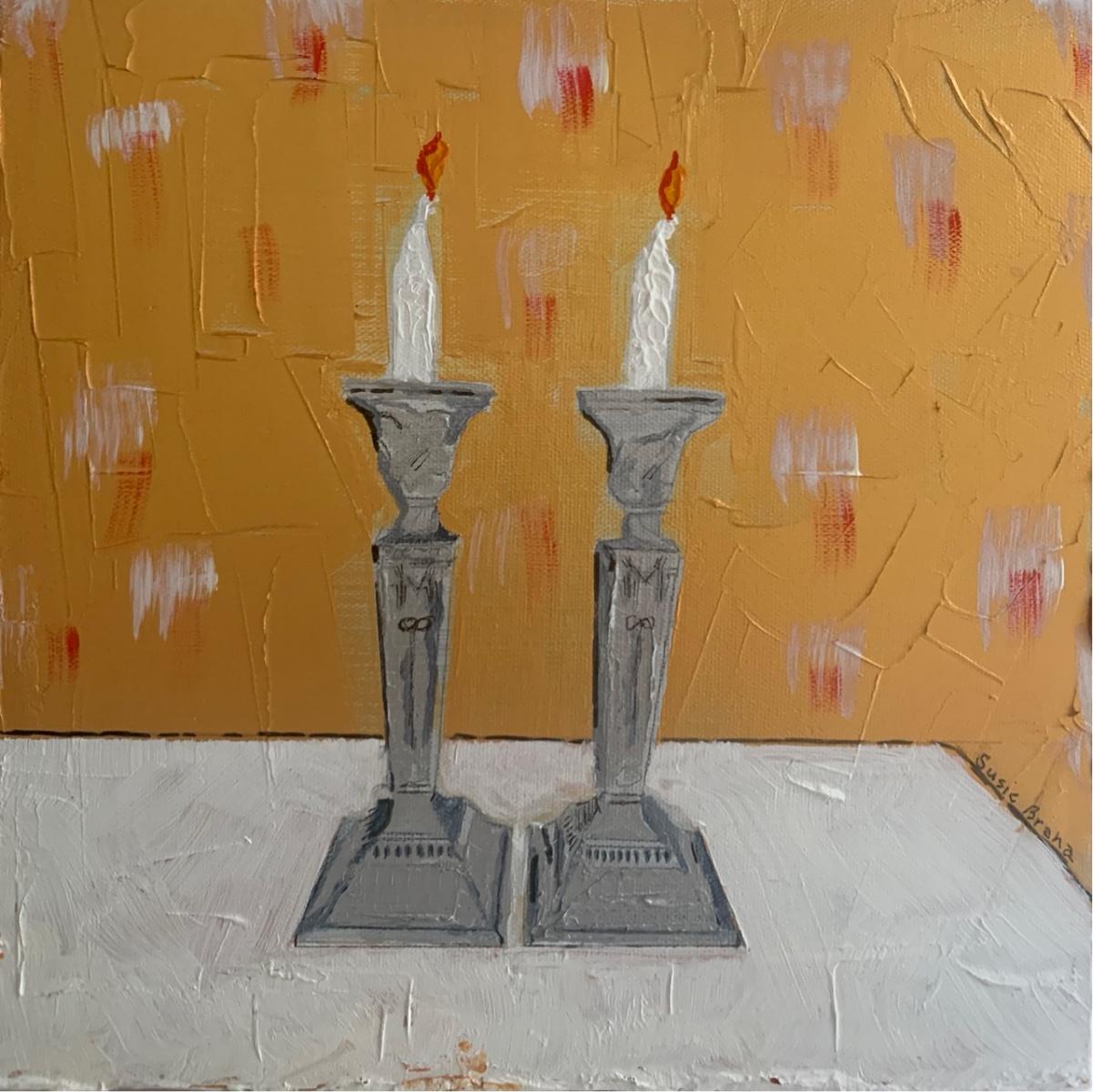 "Shabbat Candles" Acrylic 1' x 1' Square ($150.) : Still Life : Susan Braha Photography and Fine Art