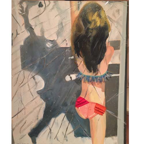 "Danielle " on the Beach
Mixed Media 
(Acrylic, Oil, Ribbons, Plastic, Sand)
24" x 30" In New York Apartment : Installations : Susan Braha Photography and Fine Art