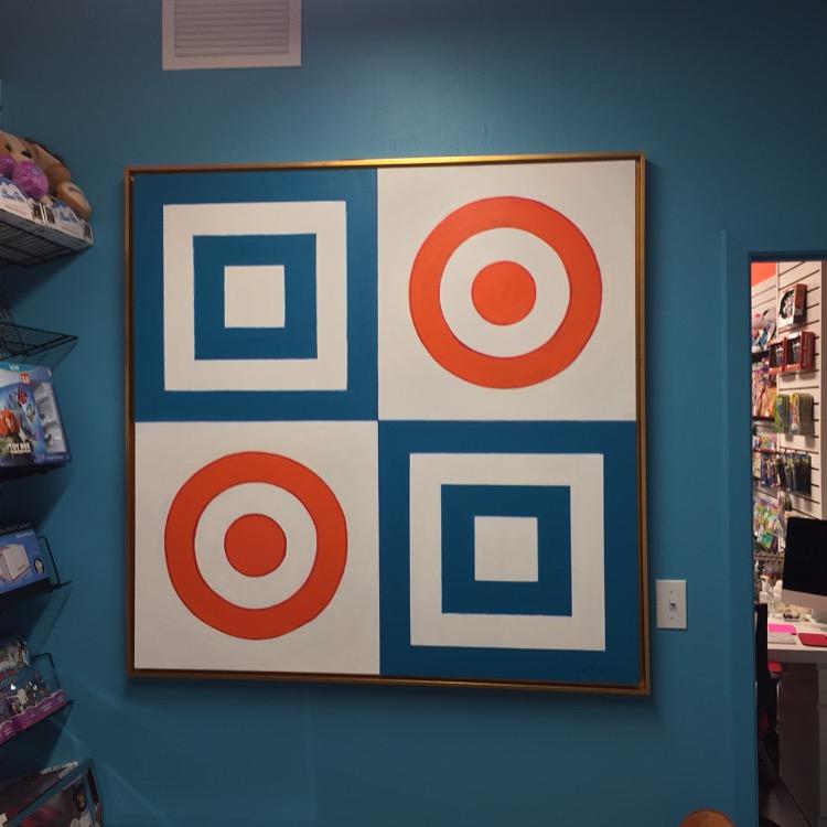 "Circles & Squares" Oil Painting   4' x4'  Show here originally in Manhattan Office.  Then donated & SOLD in The Charity Art Auction  Joyful Art Foundation (2019)
 
 : Installations : Susan Braha Photography and Fine Art